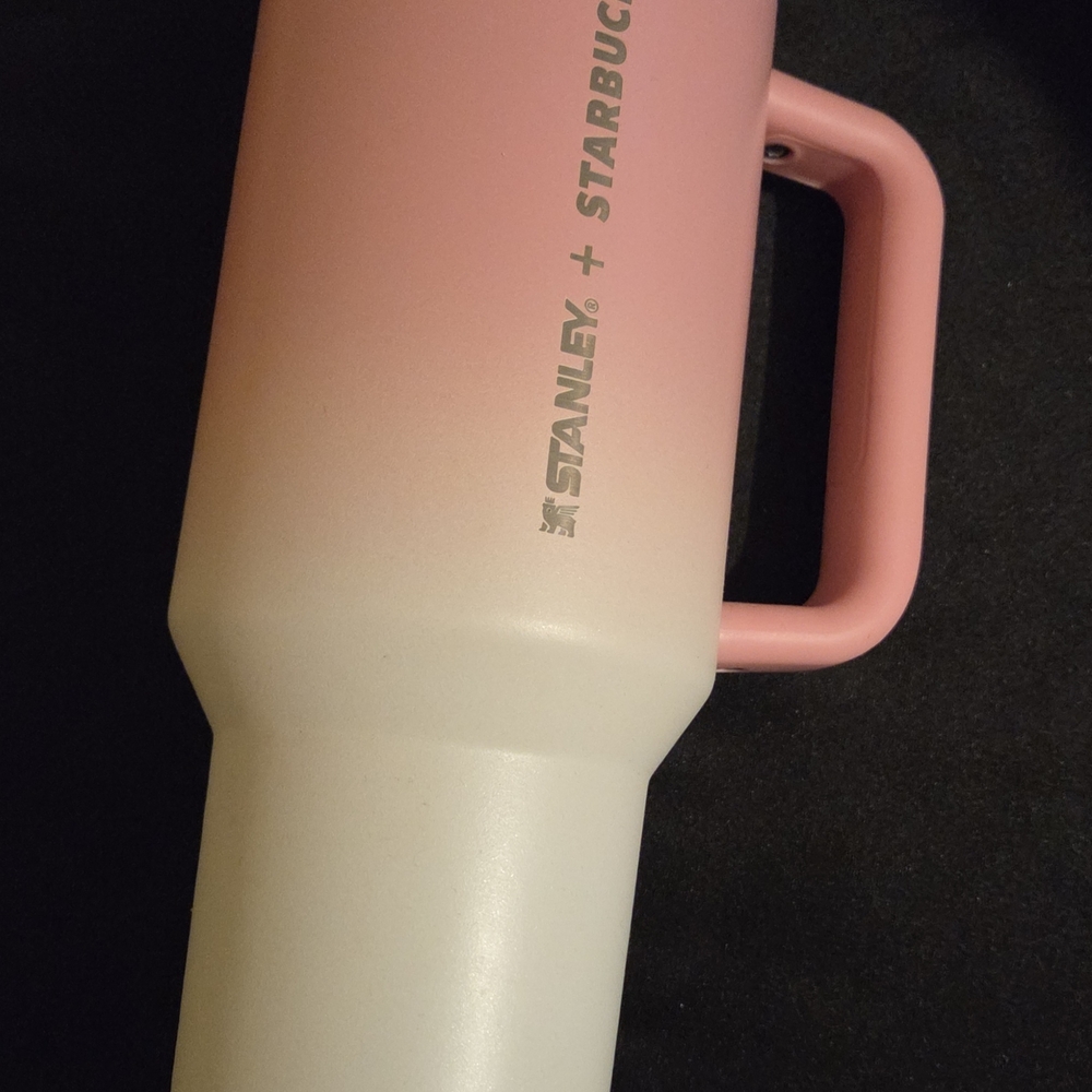 Stanley Pink and White Tumbler with Handle
